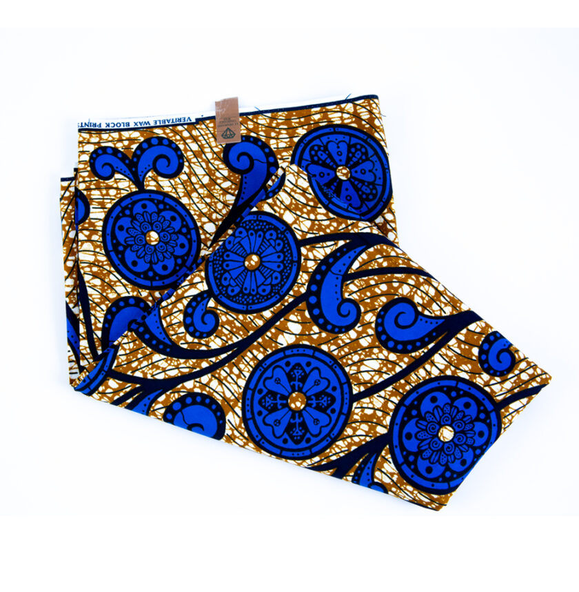 Vibrant Authentic African Beautiful Blue Ankara Fabric Abstract Circular Design