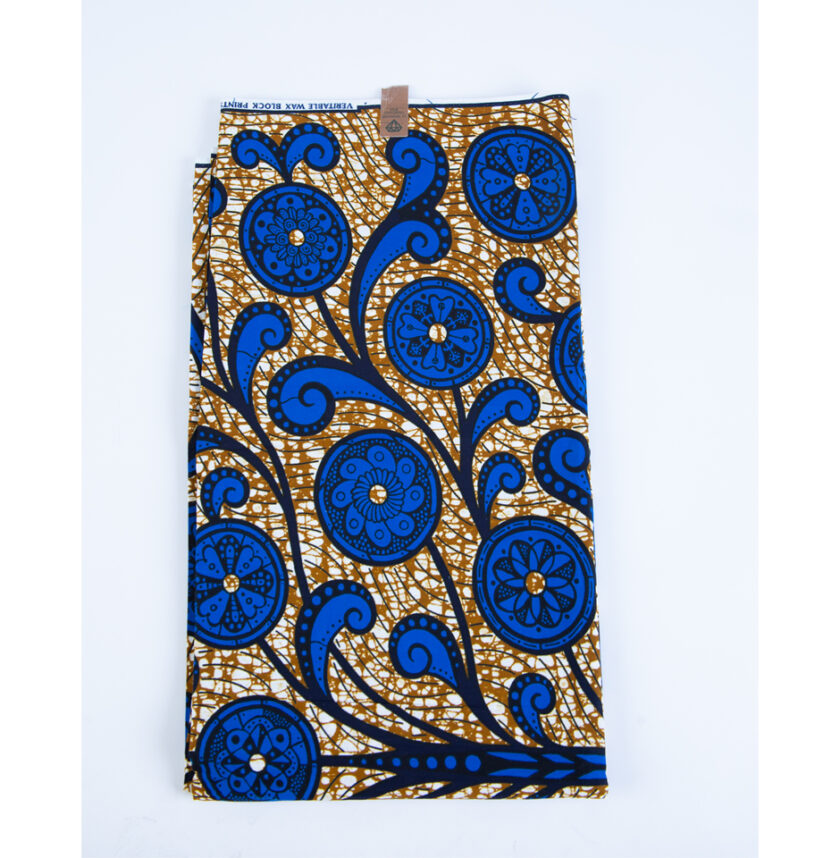 Vibrant Authentic African Beautiful Blue Ankara Fabric Abstract Circular Design