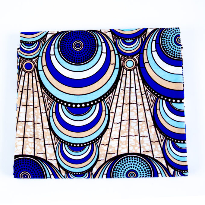 Vibrant Authentic African Beautiful Blue Ankara Fabric Abstract Circular Design