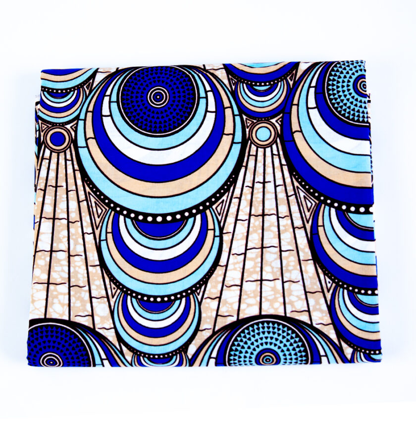 Vibrant Authentic African Beautiful Blue Ankara Fabric Abstract Circular Design