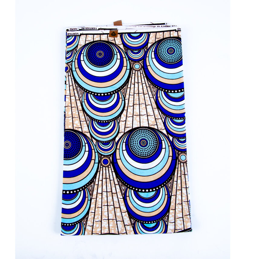 Vibrant Authentic African Beautiful Blue Ankara Fabric Abstract Circular Design