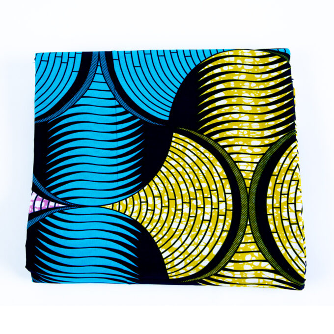 African Ankara Vibrant Blue & Yellow Circle Design Fabric