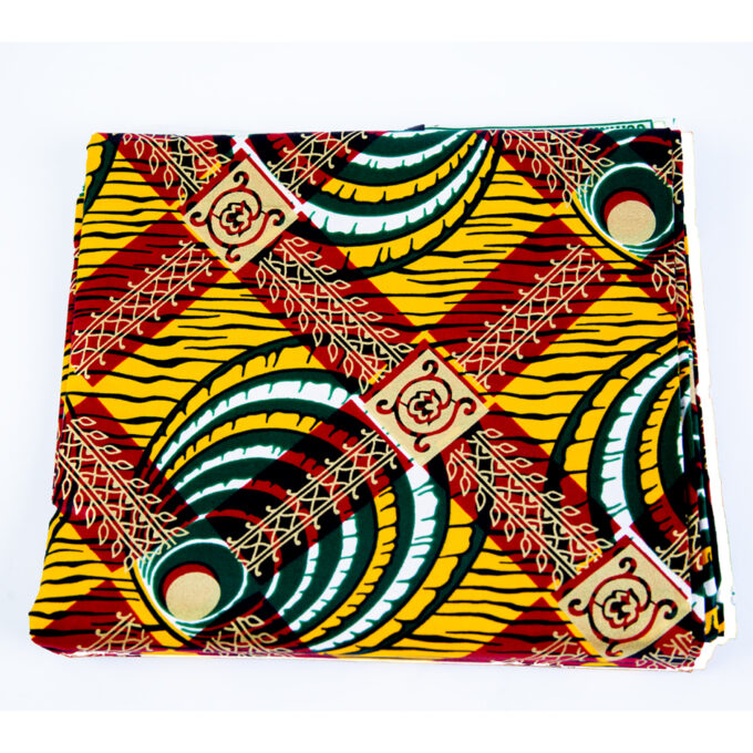 Authentic African Ankara Yellow and Red Abstract Fabric