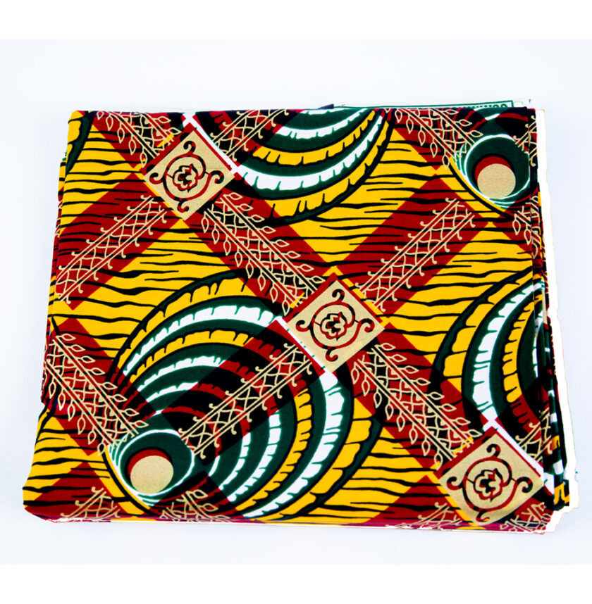 Authentic African Ankara Yellow and Red Abstract Fabric