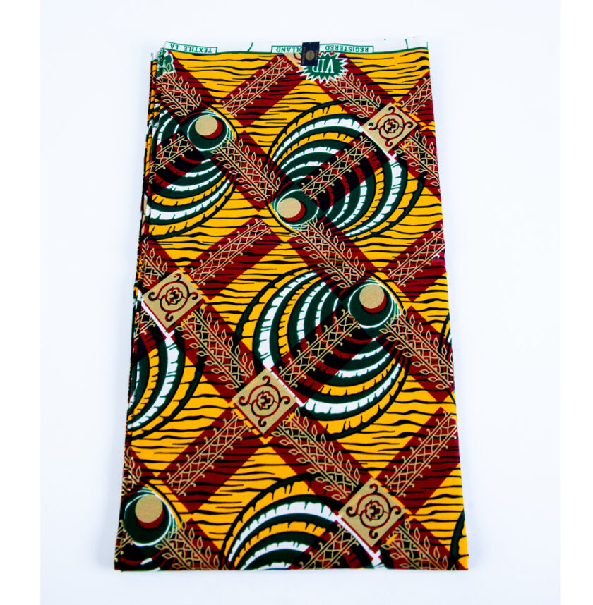 Authentic African Ankara Yellow and Red Abstract Fabric