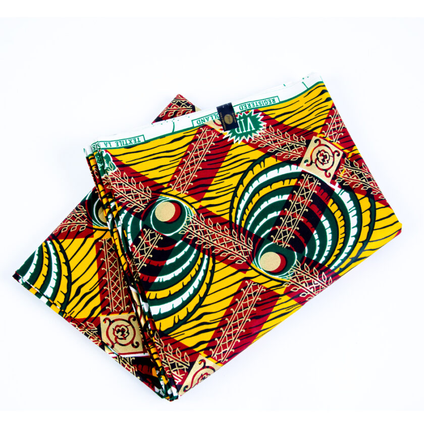 Authentic African Ankara Yellow and Red Abstract Fabric