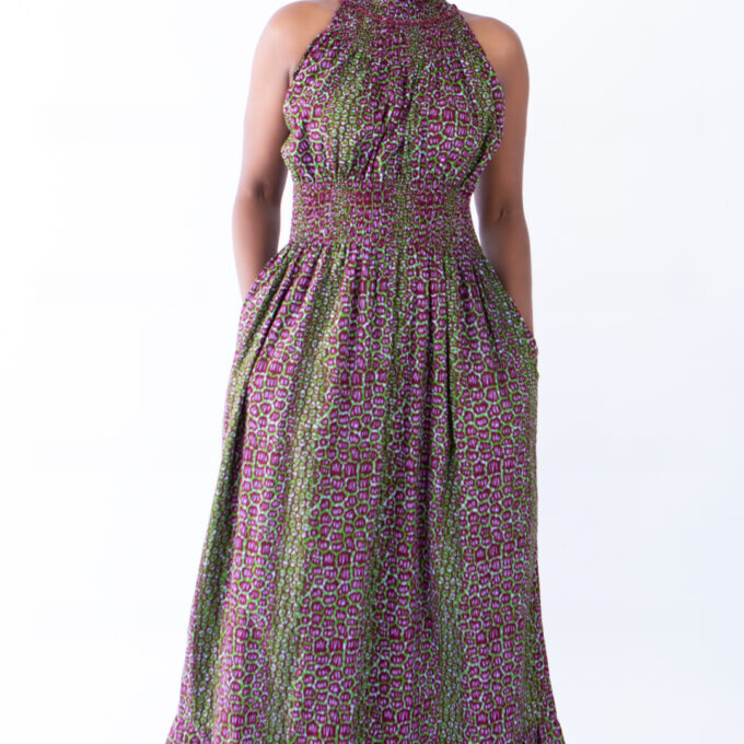 Denise Stunning Purple and Green Blend Halter Maxi