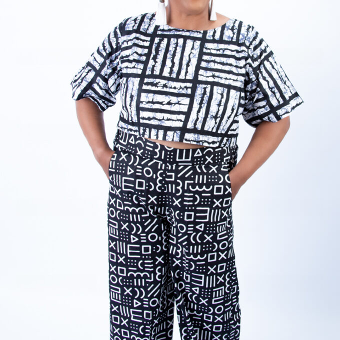 Beautiful Black and White Ankara Wide Leg Co-ord set