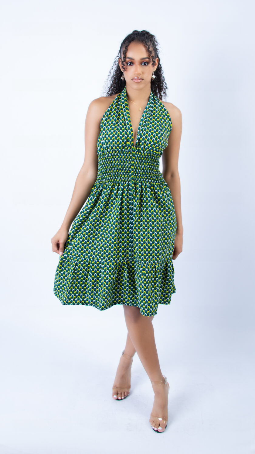 Gorgeous Green Ankara Halter Neck Playful Swing Dress