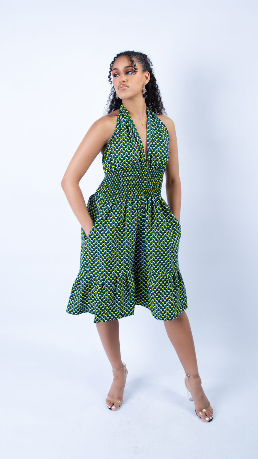 Gorgeous Green Ankara Halter Neck Playful Swing Dress