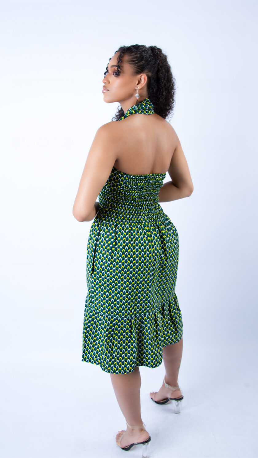 Gorgeous Green Ankara Halter Neck Playful Swing Dress