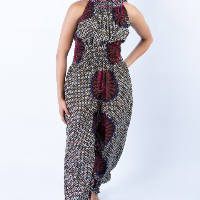 Vibrant Helen High Neck Floral Ankara Print Jumpsuit