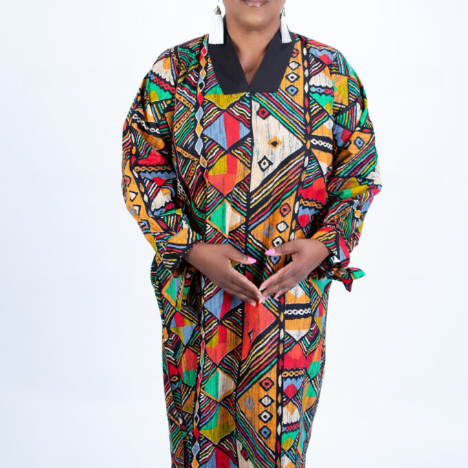 Vibrant Colourful African Symbol Design Oversized Kaftan