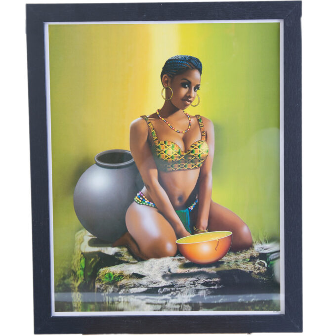 #Beautiful Black Lady Kneeling on Rocks Wall Decor