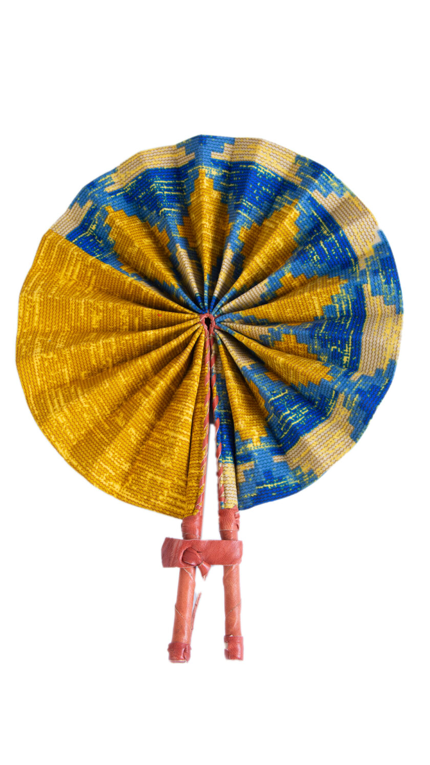 Vibrant Blue and Yellow Ankara Print Round Closable Fan