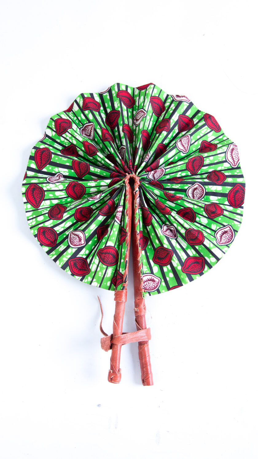 Abstract Red Cowrie Shell Ankara Print Round Closable Fan