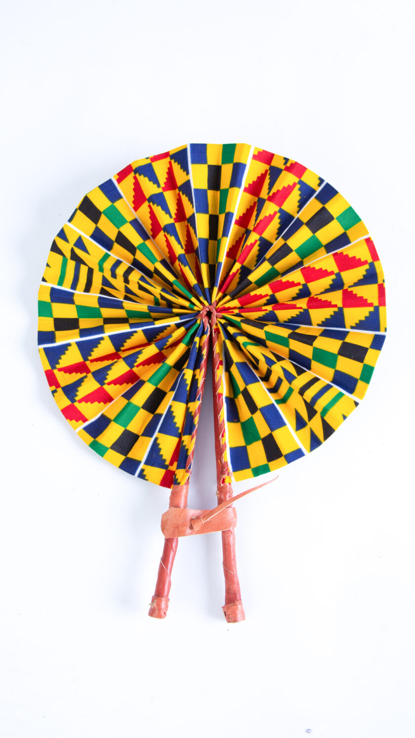 Colourful Yellow Kente Print Round Closable Fan