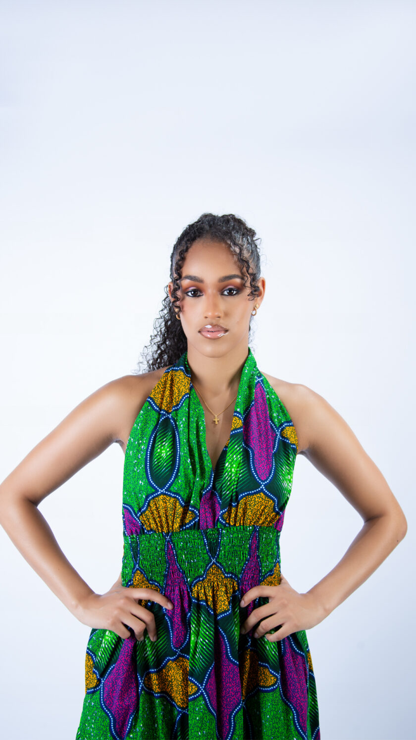 Great Green Multicolour Ankara Halter Neck Swing Dress