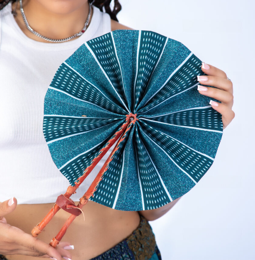 Beautiful Simple Blue Ankara Print Round Closable Fan