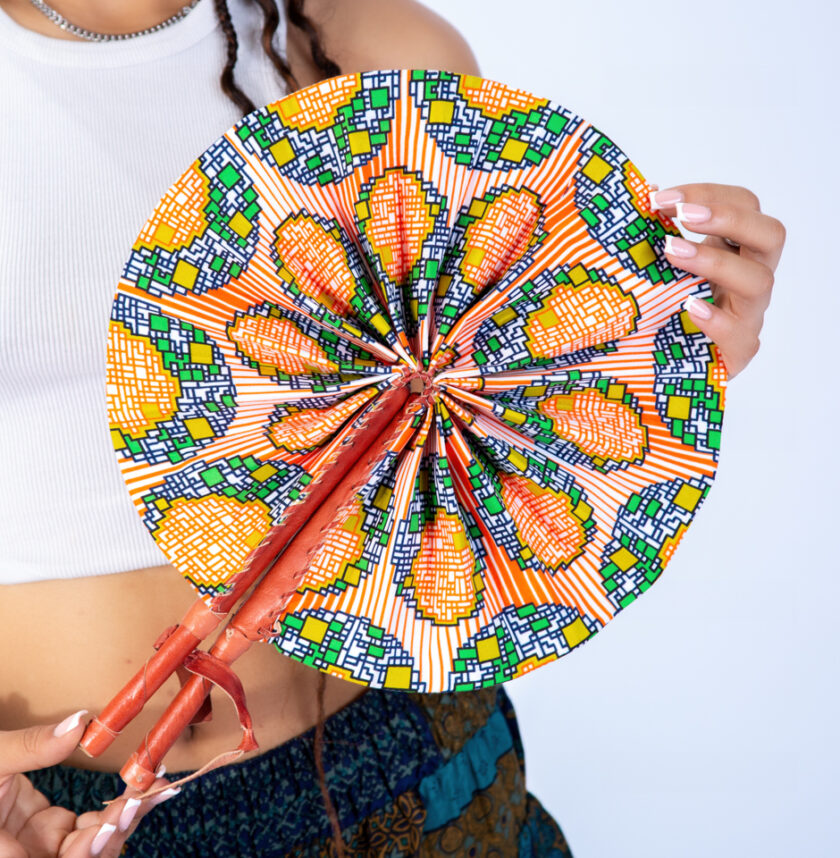 Beautiful Orange Abstract Ankara Print Round Closable Fan