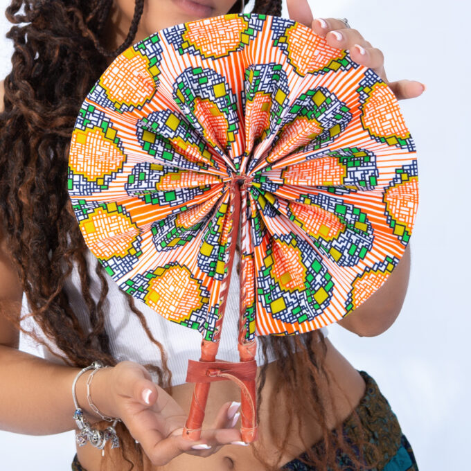 Beautiful Orange Abstract Ankara Print Round Closable Fan