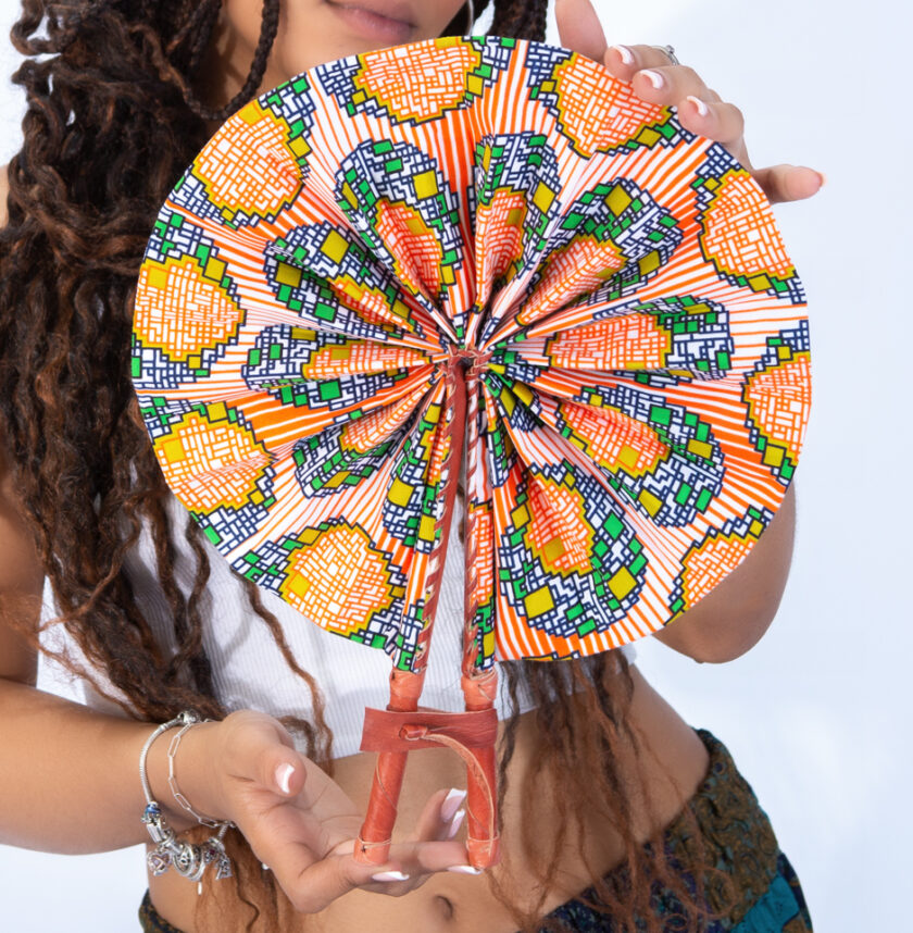 Beautiful Orange Abstract Ankara Print Round Closable Fan