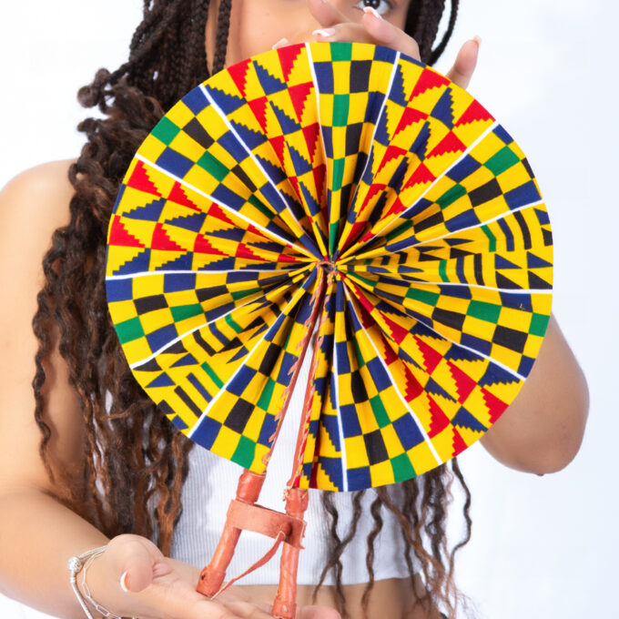 Colourful Yellow Kente Print Round Closable Fan