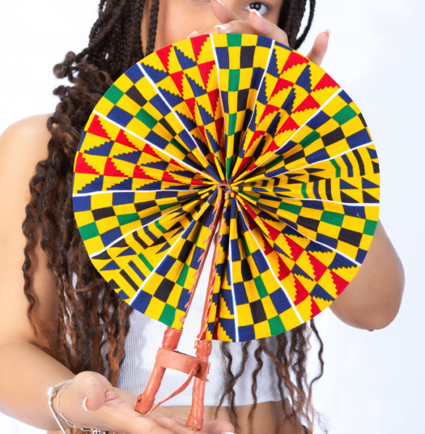 Colourful Yellow Kente Print Round Closable Fan