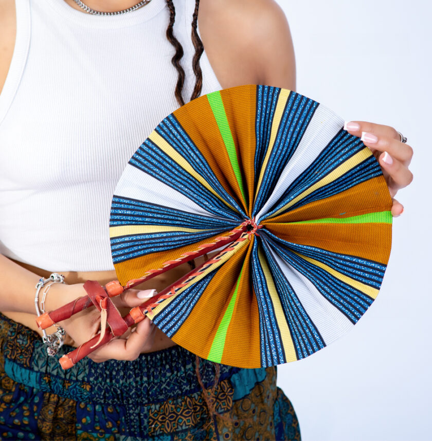 Vibrant Multicolour Stripe Ankara Print Round Closable Fan