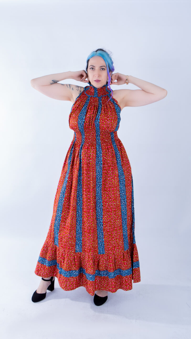 Denise Red and Blue Stripe Ankara Beautiful Halter Maxi