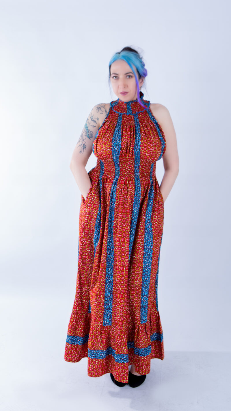 Denise Red and Blue Stripe Ankara Beautiful Halter Maxi