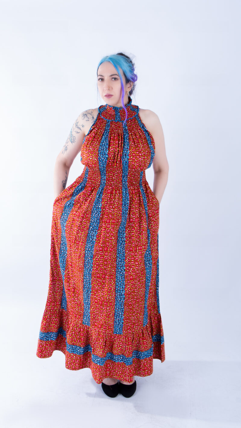 Denise Red and Blue Stripe Ankara Beautiful Halter Maxi