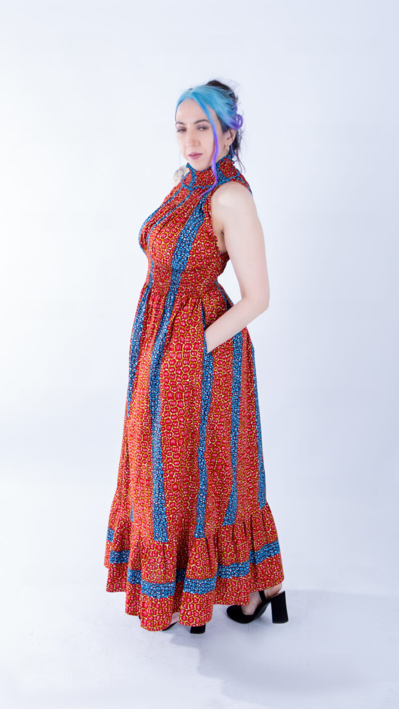 Denise Red and Blue Stripe Ankara Beautiful Halter Maxi