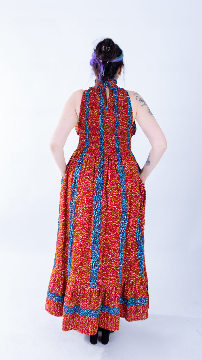 Denise Red and Blue Stripe Ankara Beautiful Halter Maxi