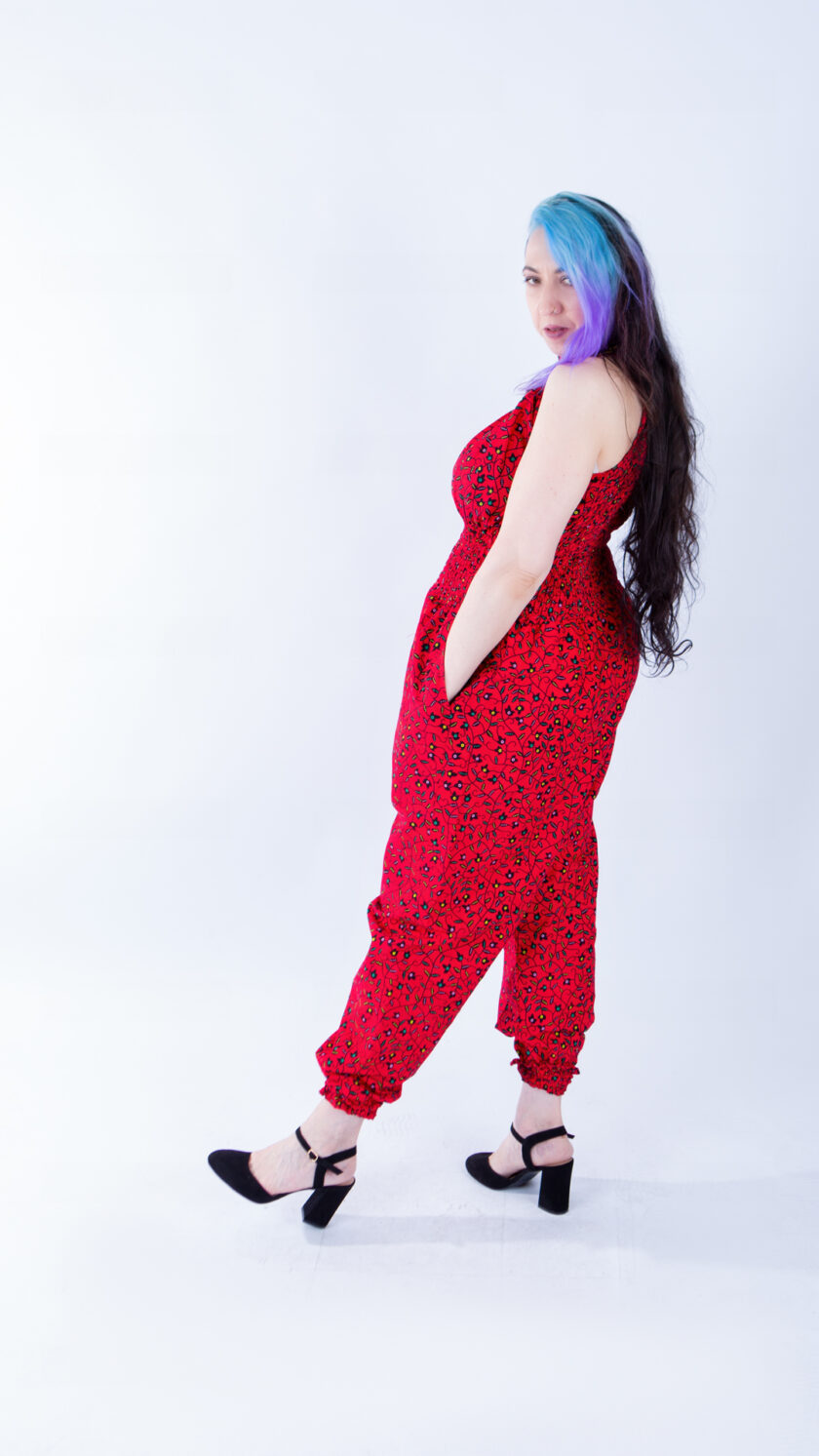 Helen High Neck Red Black Vine Ankara Print Jumpsuit