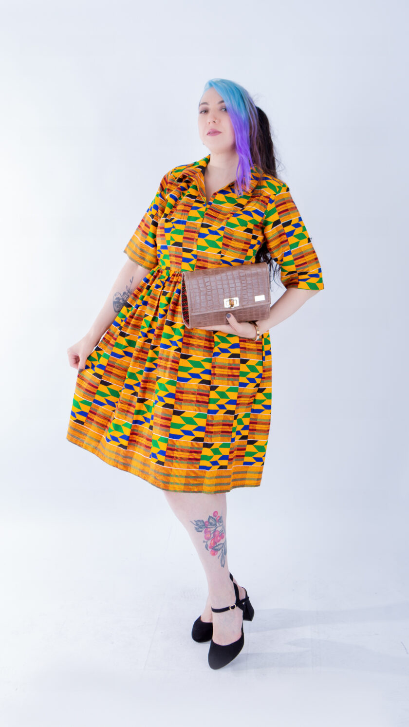 Sally Kente V-neck Quarter Sleeve A-line Dress