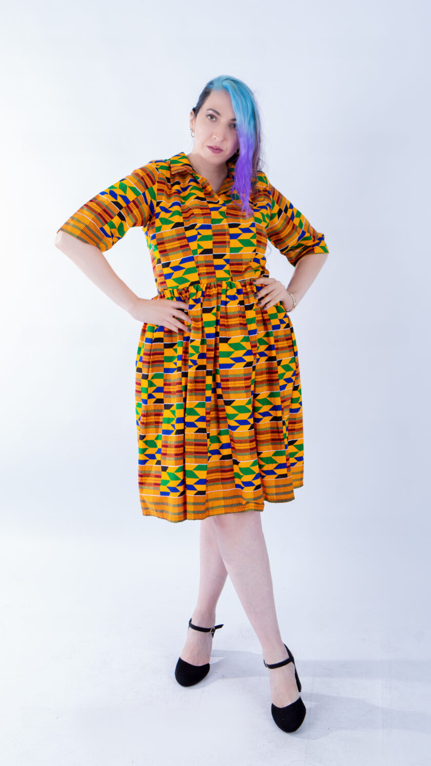 Sally Kente V-neck Quarter Sleeve A-line Dress