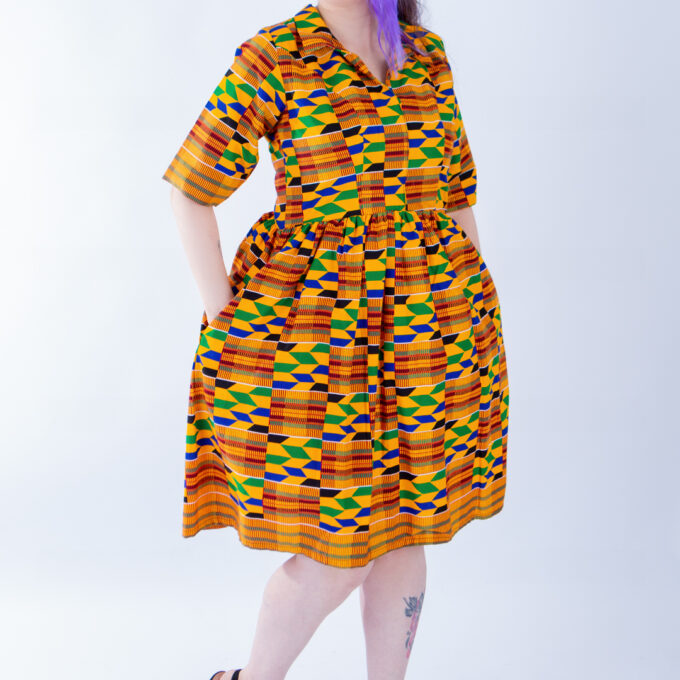 Sally Kente V-neck Quarter Sleeve A-line Dress