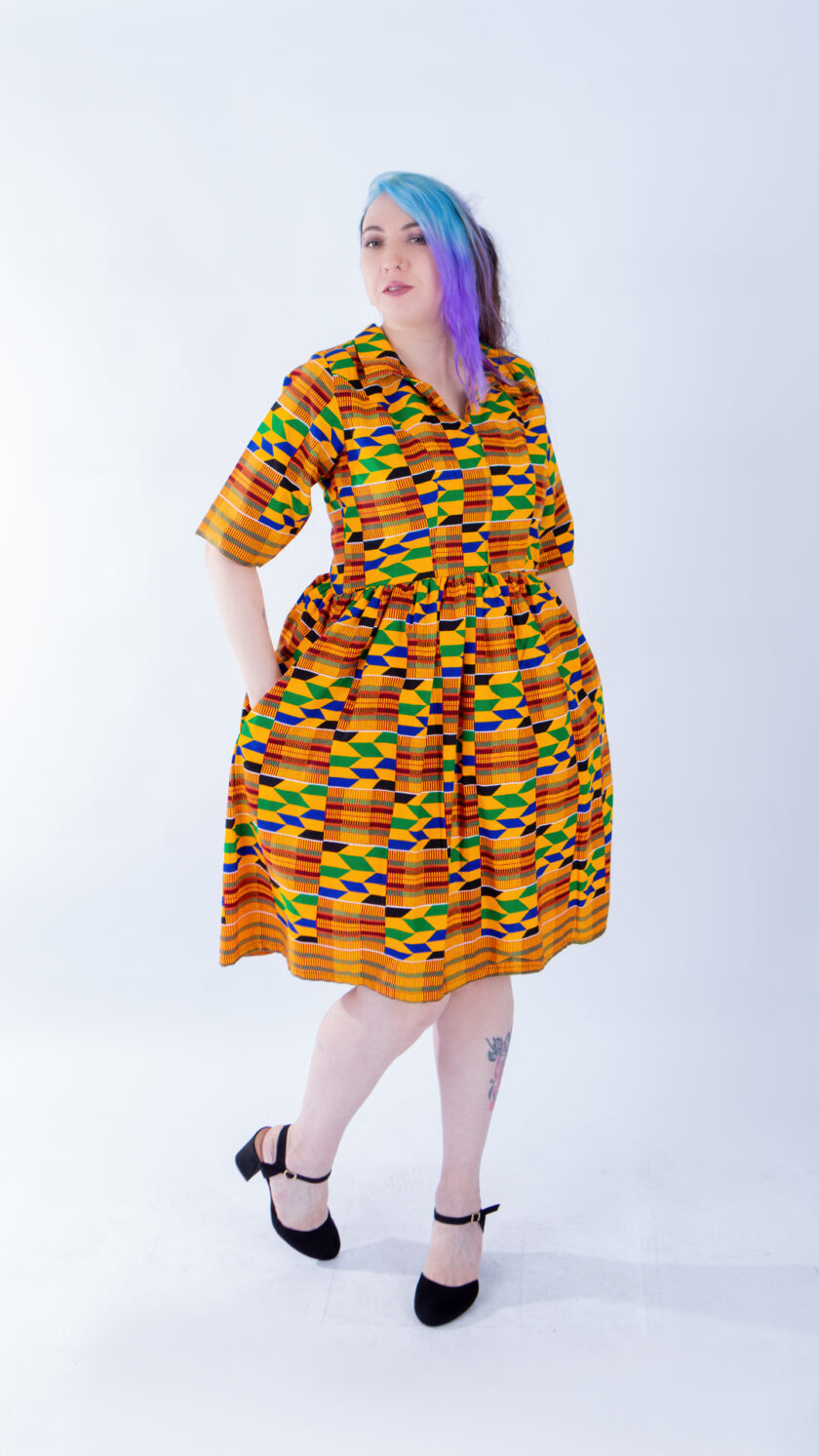 Sally Kente V-neck Quarter Sleeve A-line Dress