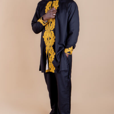 Beautiful Black with Golden Embroidery Elegant African Suit