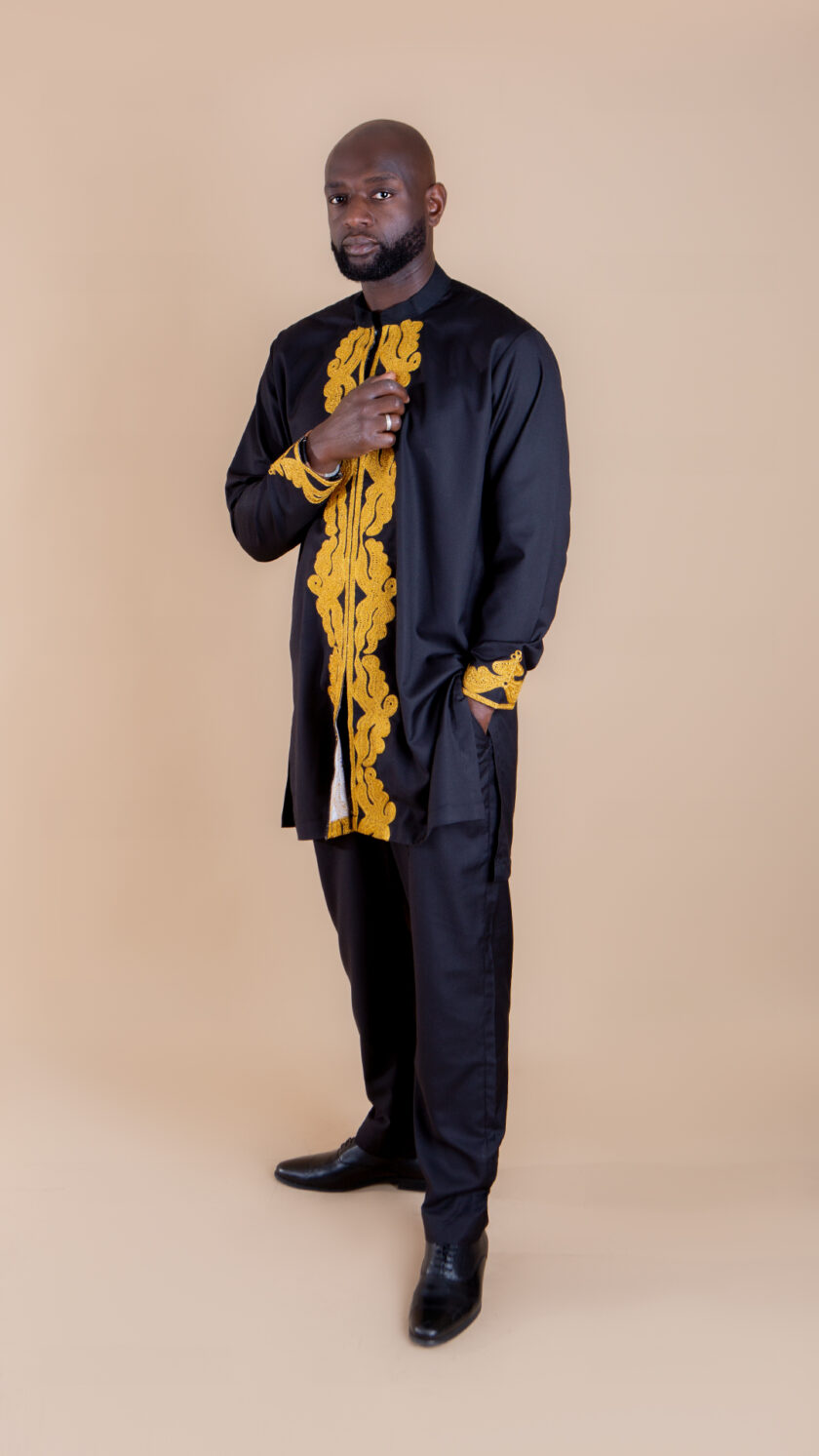 Beautiful Black with Golden Embroidery Elegant African Suit