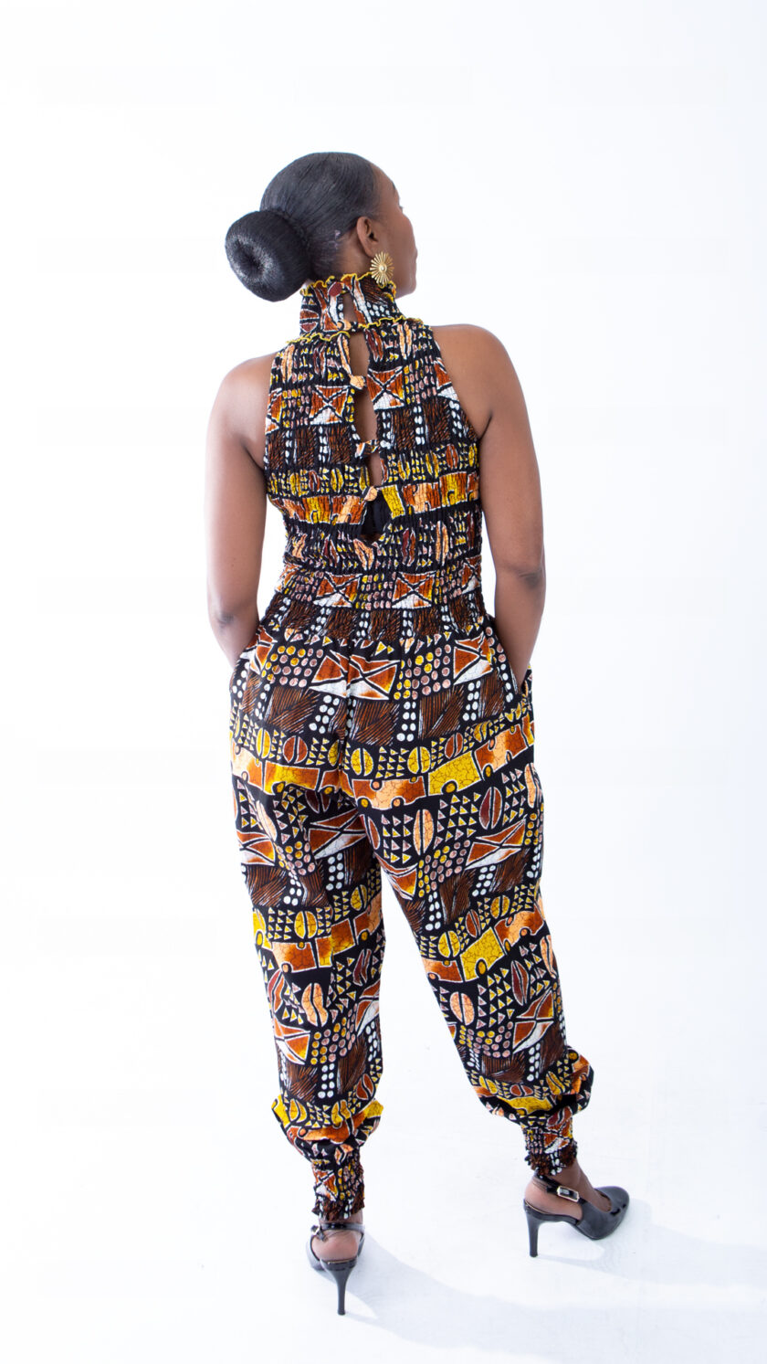 Vibrant Helen High Neck Brownie Ankara Print Jumpsuit