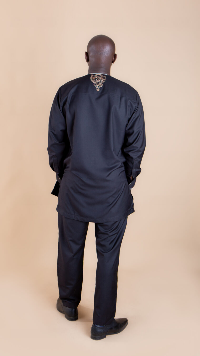 Beautiful Black Bronze Embroidery African Long Sleeve Suit