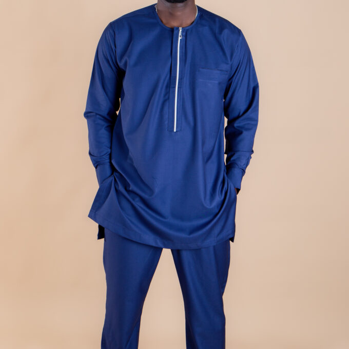 Alluring Navy Traditional Beautiful Silver Zip Suit