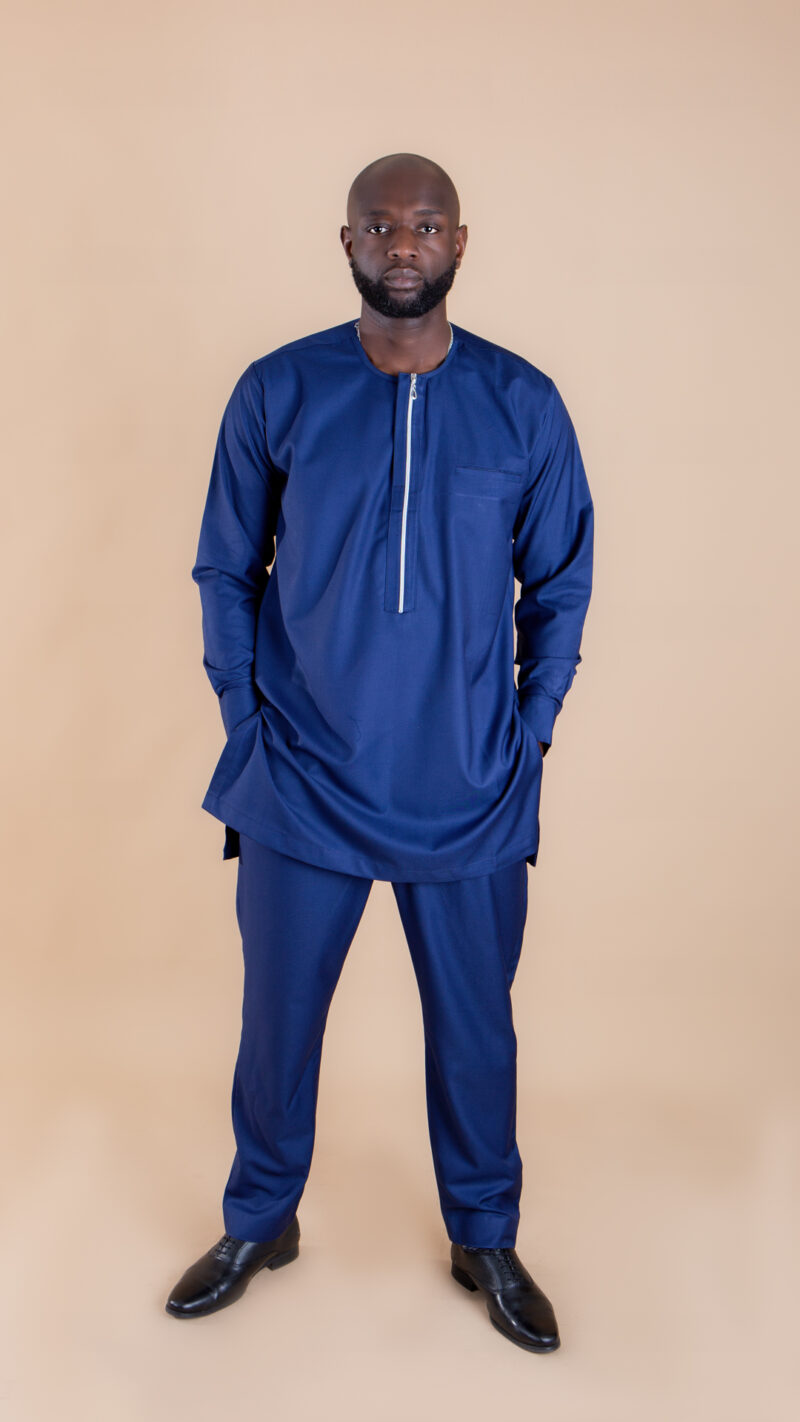 Alluring Navy Traditional Beautiful Silver Zip Suit