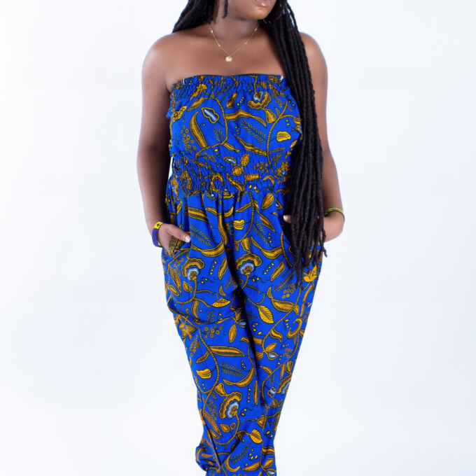 Merci Royal Blue Ankara Print Bandeau and Puff Trouser Set