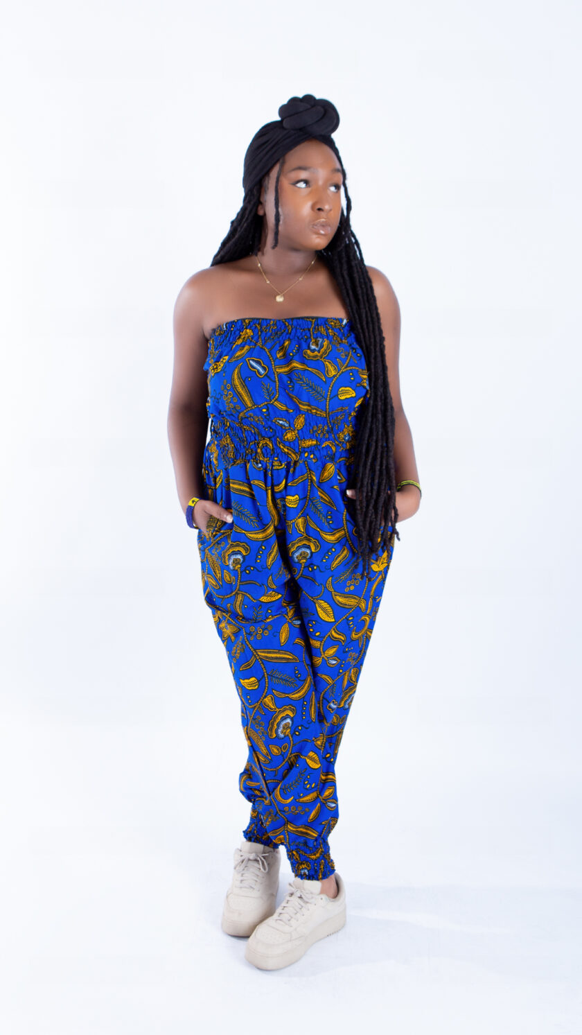 Merci Royal Blue Ankara Print Bandeau and Puff Trouser Set