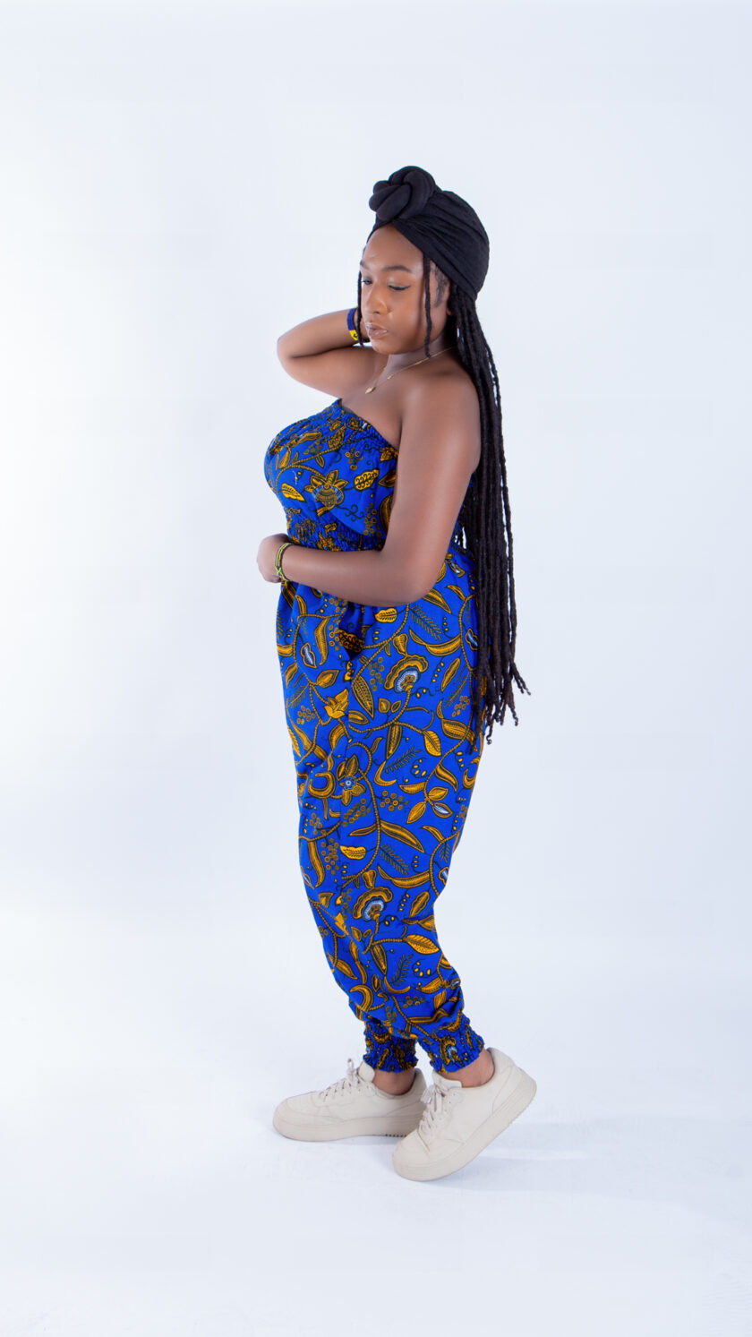 Merci Royal Blue Ankara Print Bandeau and Puff Trouser Set