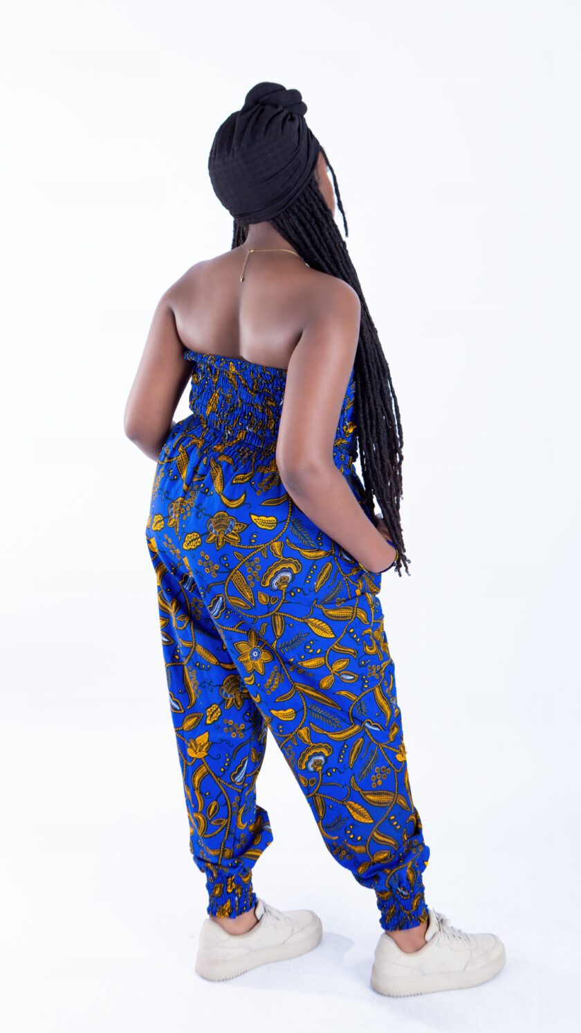 Merci Royal Blue Ankara Print Bandeau and Puff Trouser Set