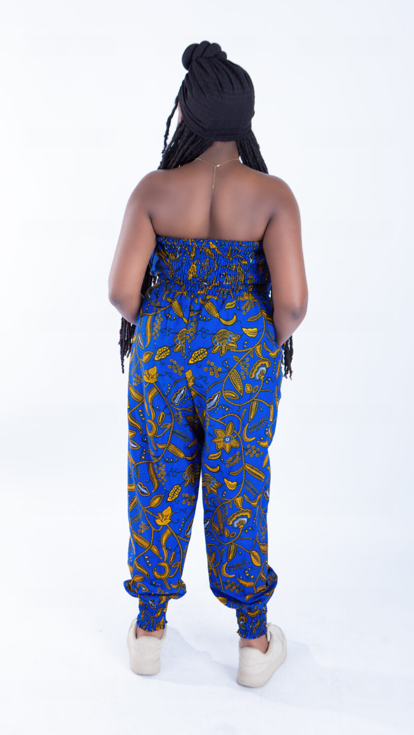 Merci Royal Blue Ankara Print Bandeau and Puff Trouser Set